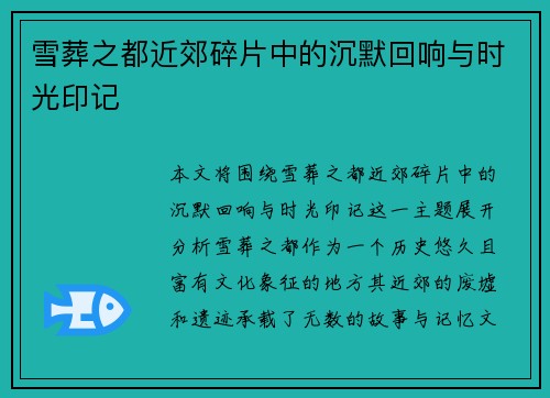 雪葬之都近郊碎片中的沉默回响与时光印记